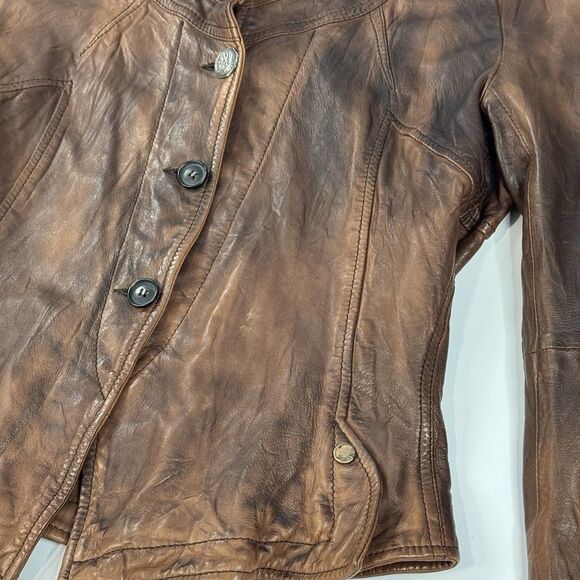 Empresa Italian Designer Brown Real Leather Motorcycle Jacket Womens Size 44 (S) - Picture 4 of 11